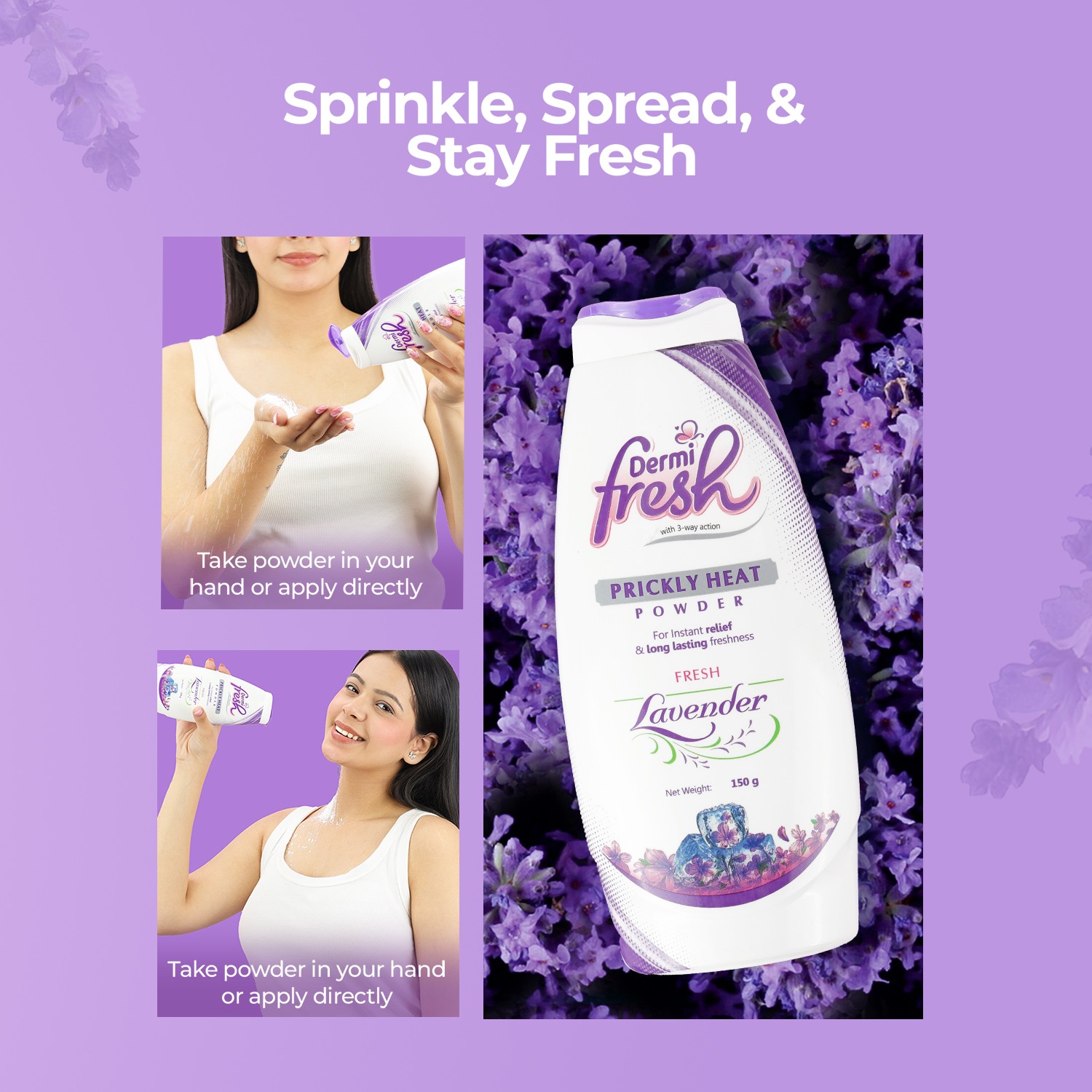 Dermi Fresh prickly heat lavander powder simple spread and keep you fresh
