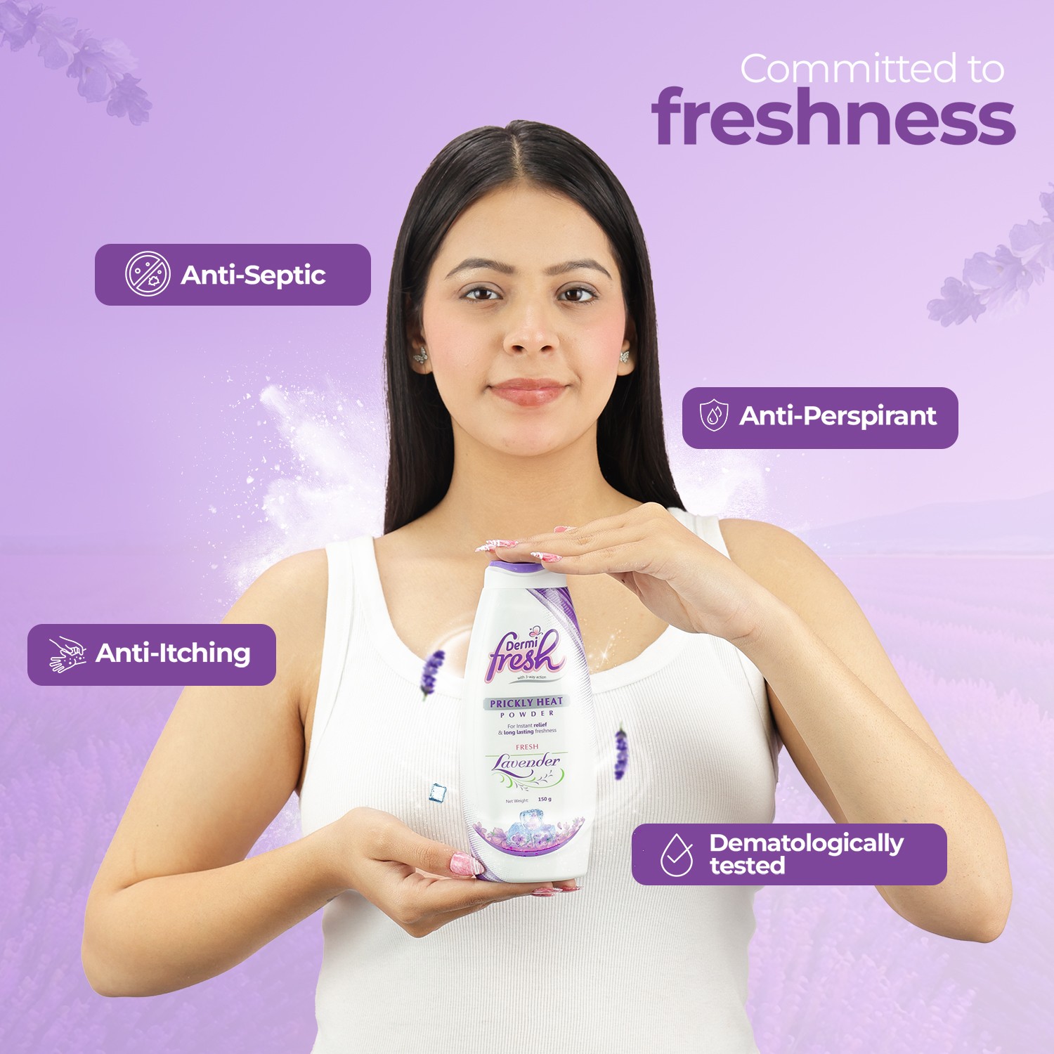 Dermi Fresh prickly heat lavander powder key benefits
