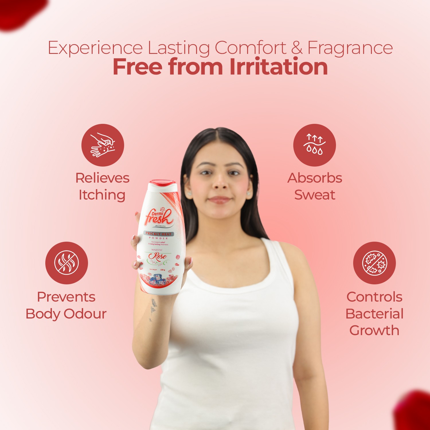 Dermi fresh prickly heat powder rose multi benefits