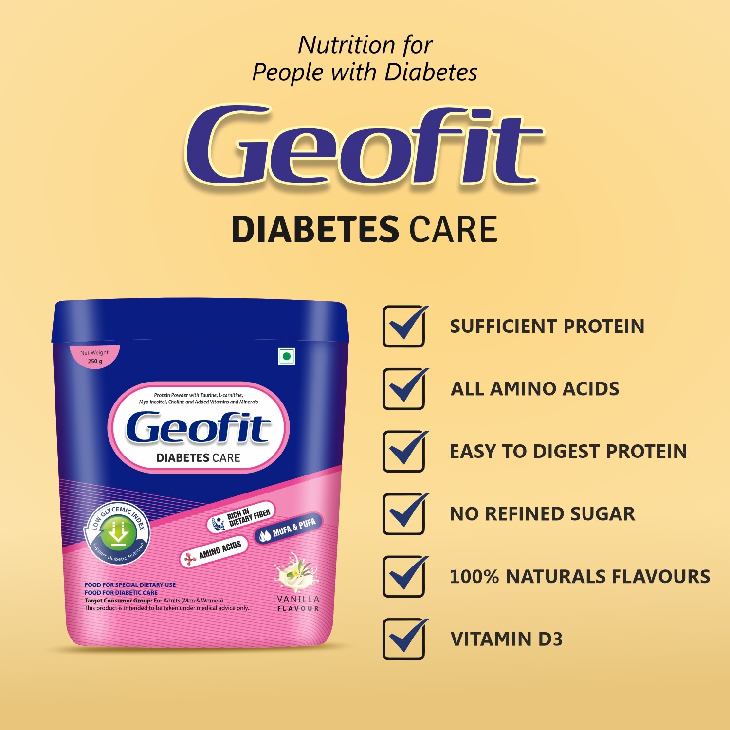 Geofit Vanilla Flavoured Diabetic Care Protein Powder  Diabetes Care