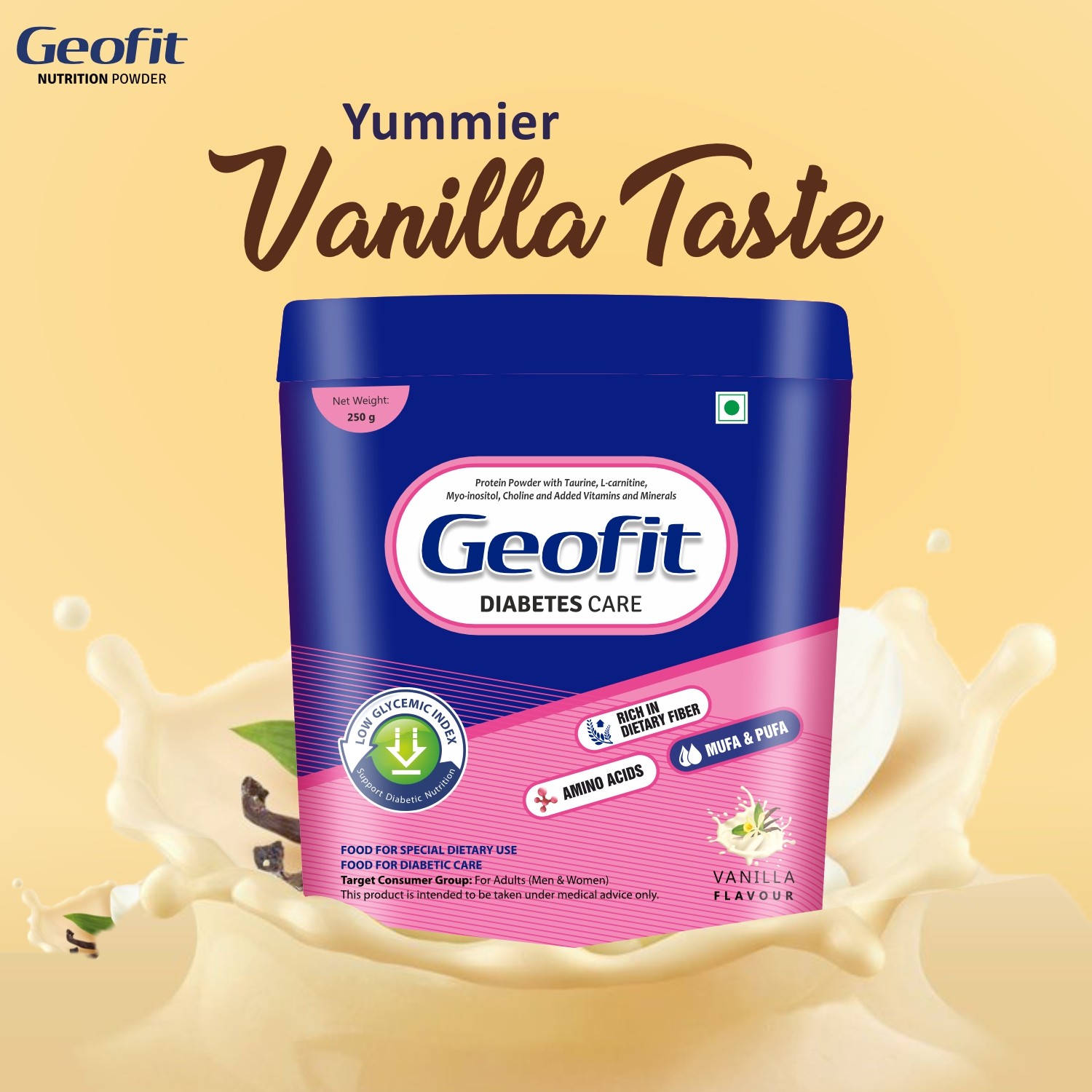 Geofit Vanilla Flavoured Diabetic Care Protein Powder  Vanilla Taste