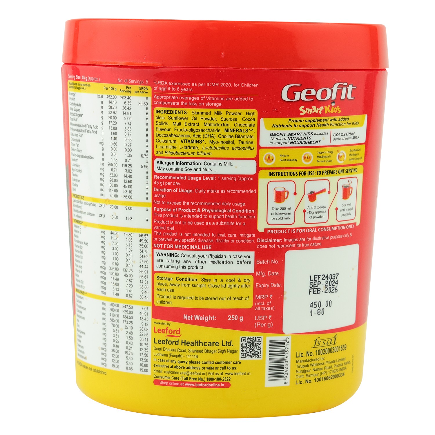 Geofit Chocolate Flavor Kids Protein Powder packaging