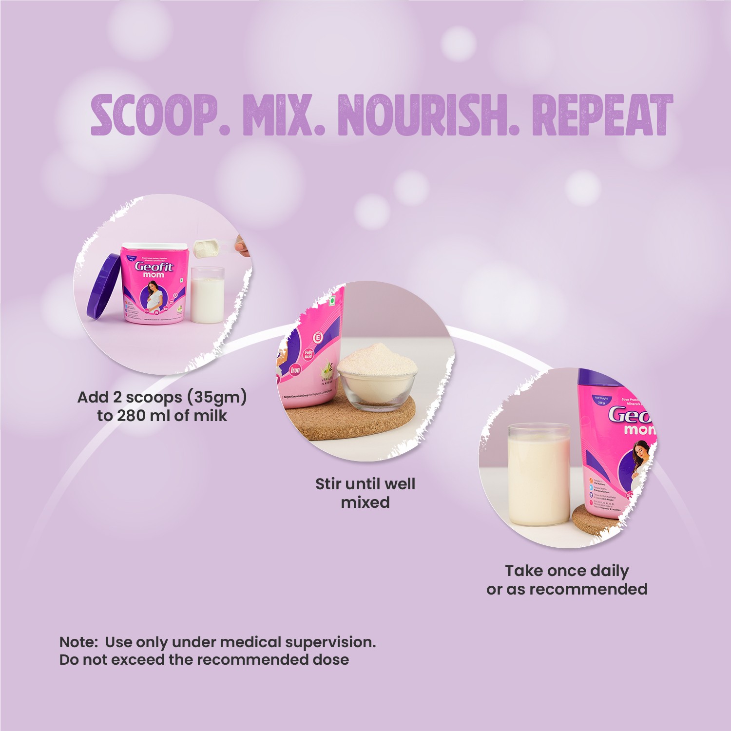 Geofit Vanilla Flavoured Mom Protein Powder how to use