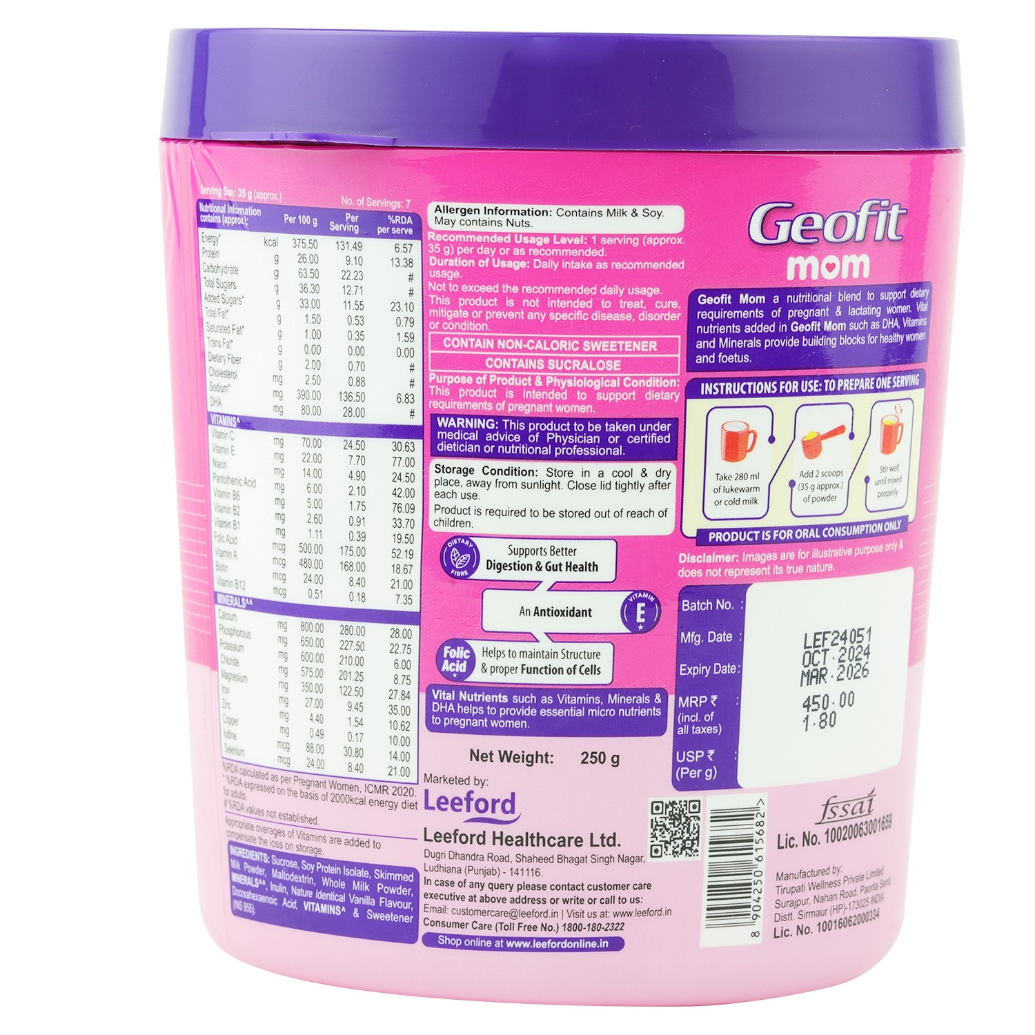 Geofit Vanilla Flavoured Nutrition Powder packaging