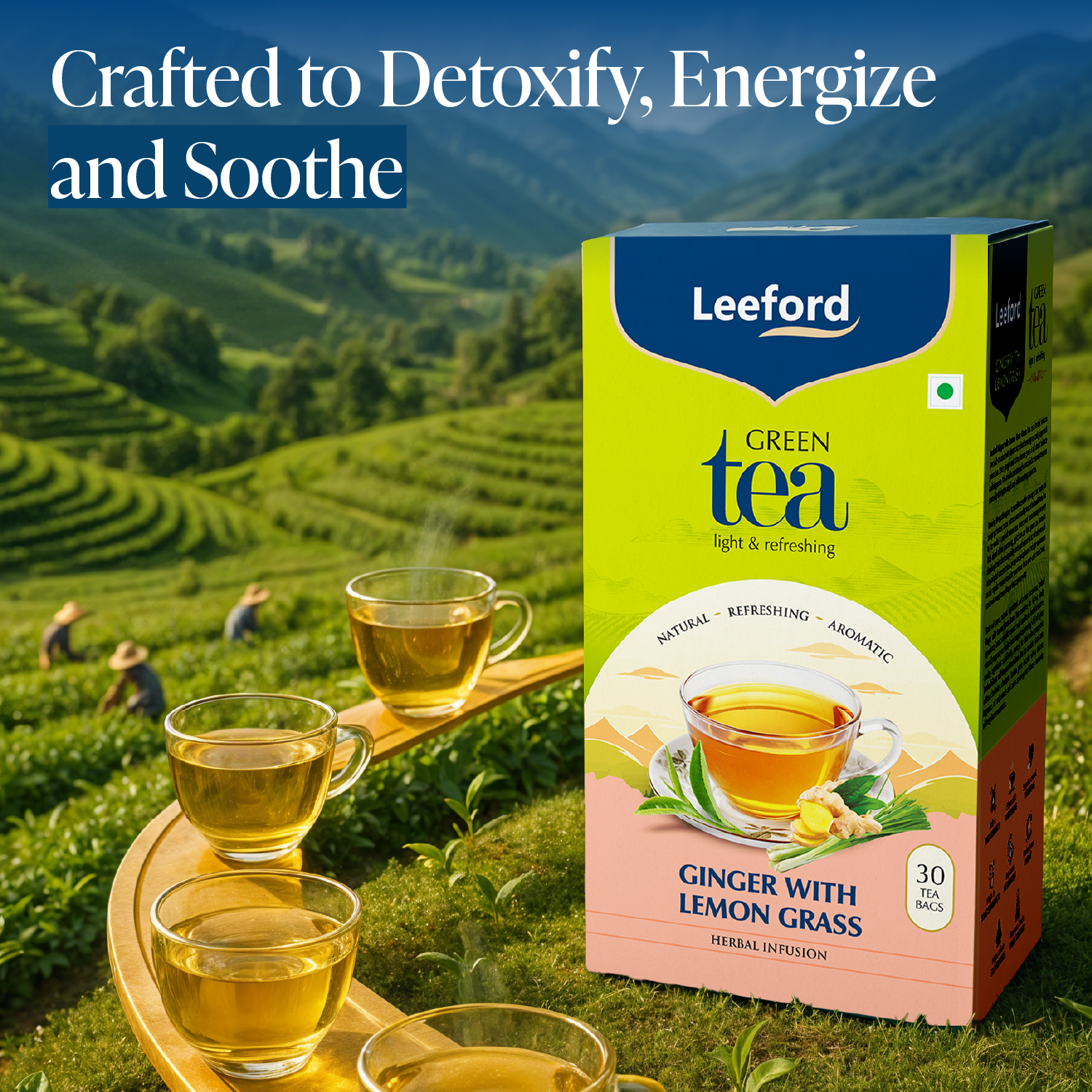 leeford ginger with lemon grass green tea is crafted for detoxify energy and smooth