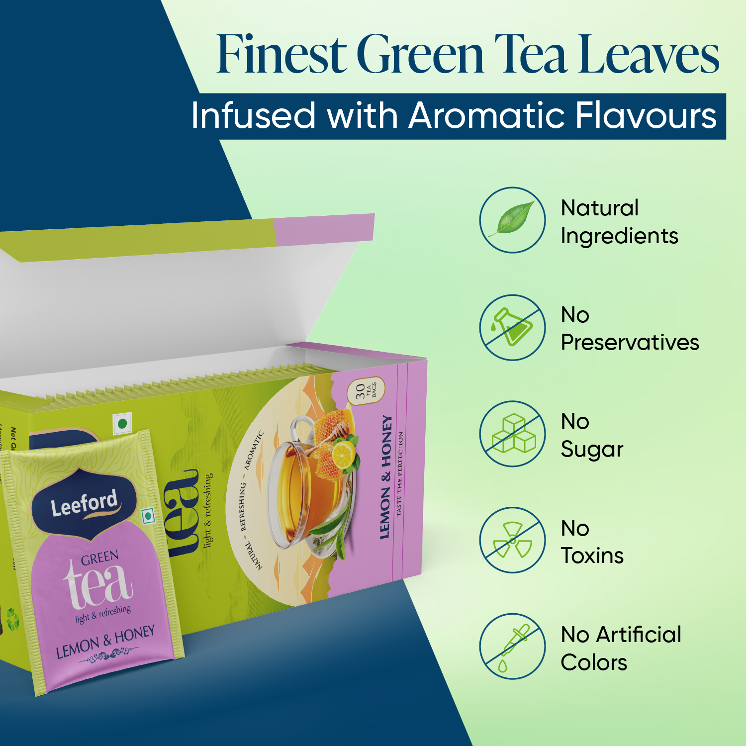 Leeford Green tea with lemon and honey natural without sugar