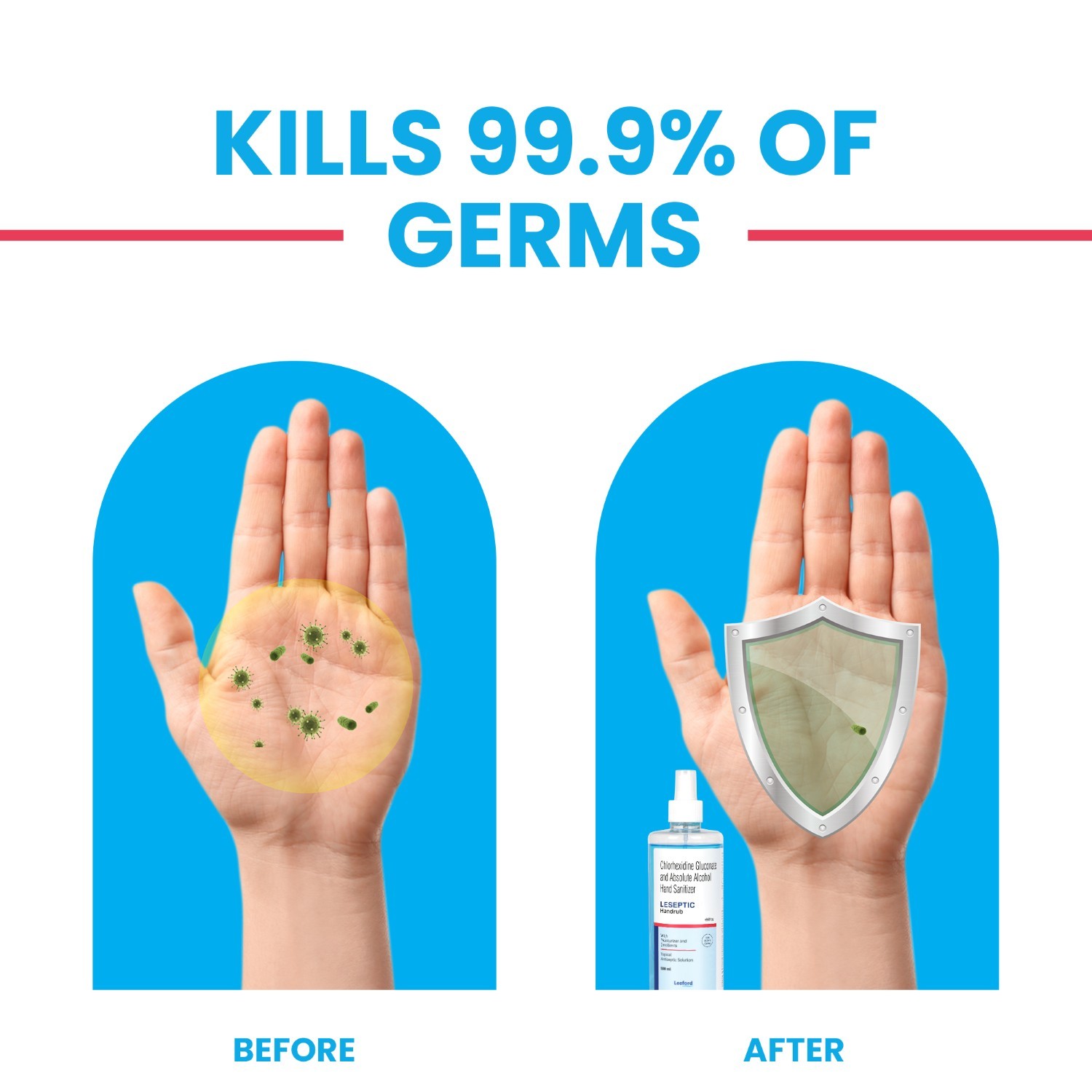 Leseptic handrub germ protection kill ninety nine percent germs