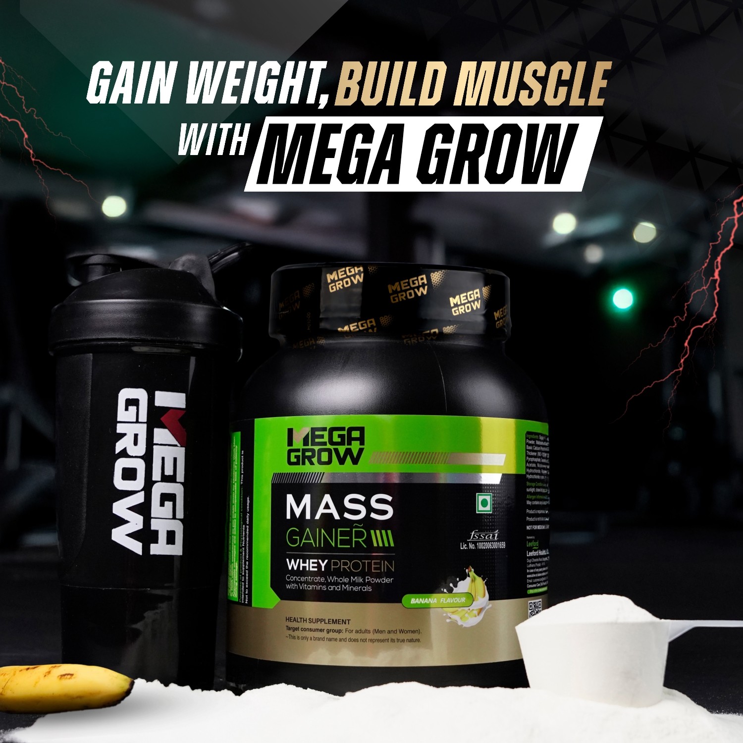 Megagrow Mass Gainer Banana Flavour with Shaker