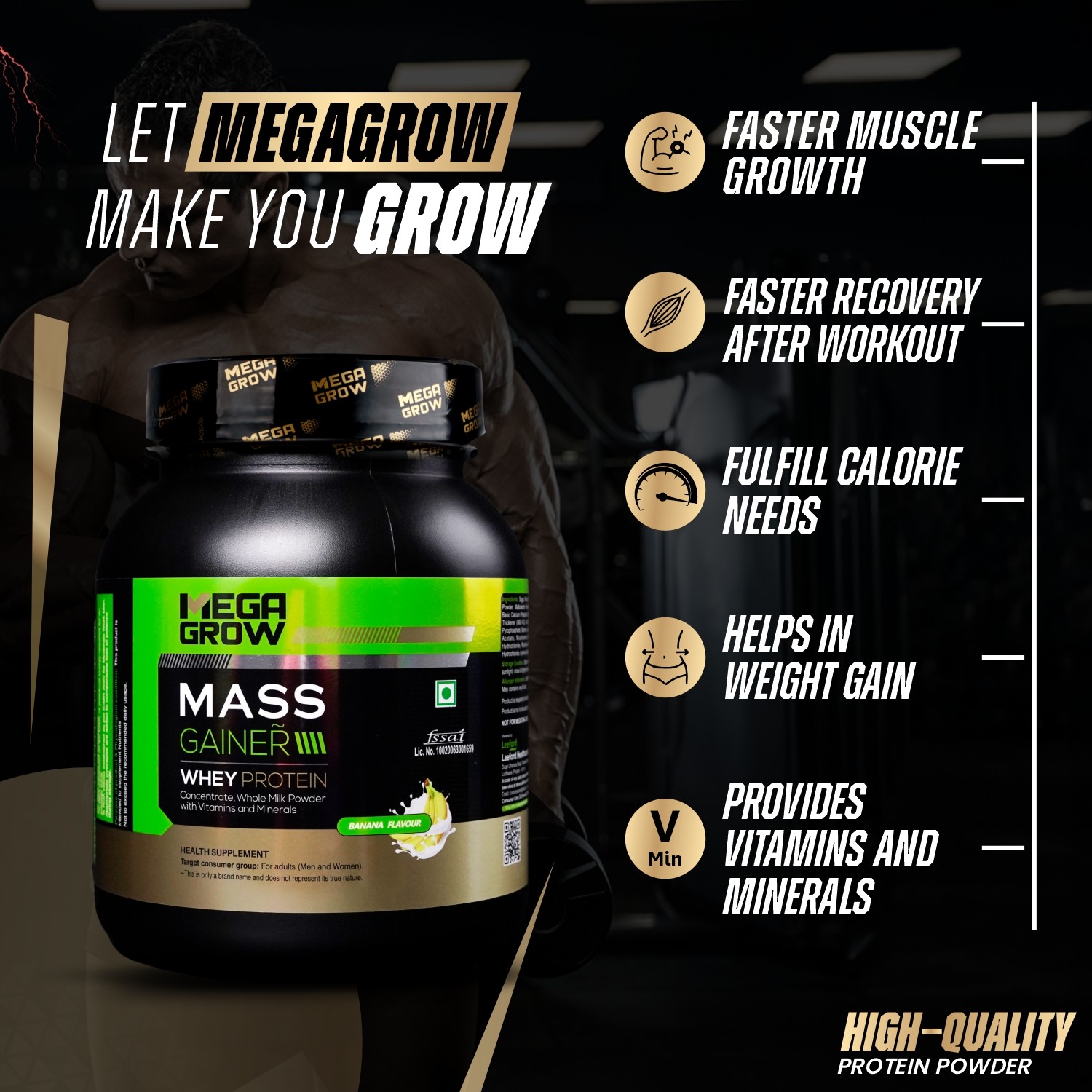 Megagrow Mass Gainer Banana Flavour with Shaker Benefits