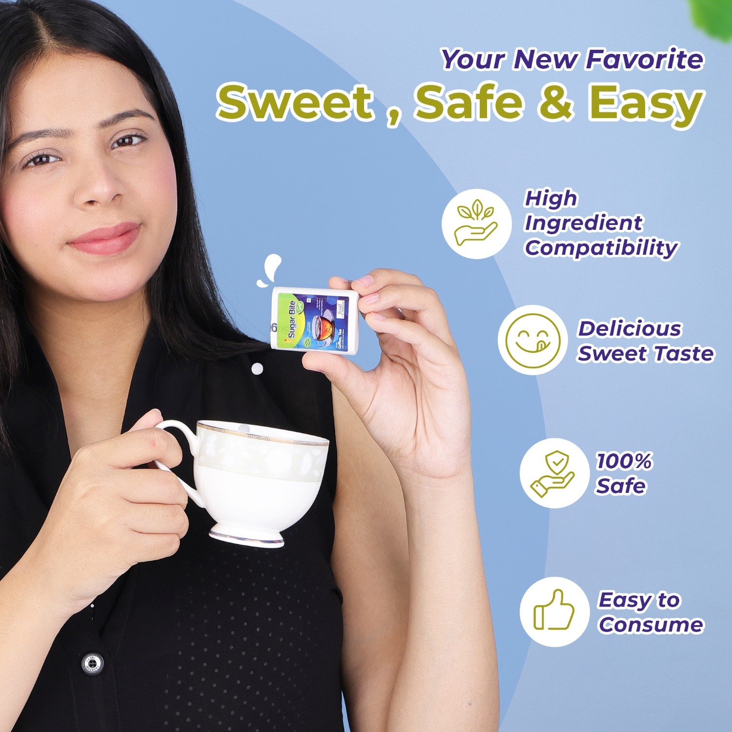 Sugar bite natura sweetener pellets easy to consume