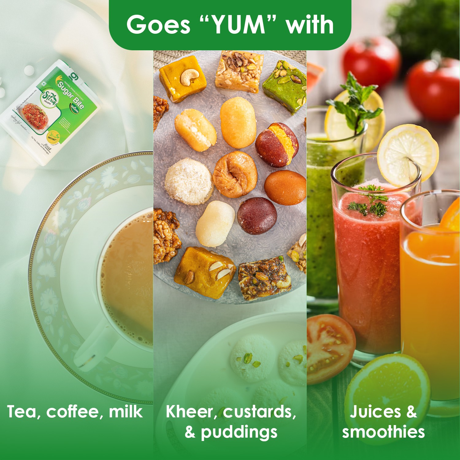 Sugar bite natura sweetener pellets use in tea coffee milk