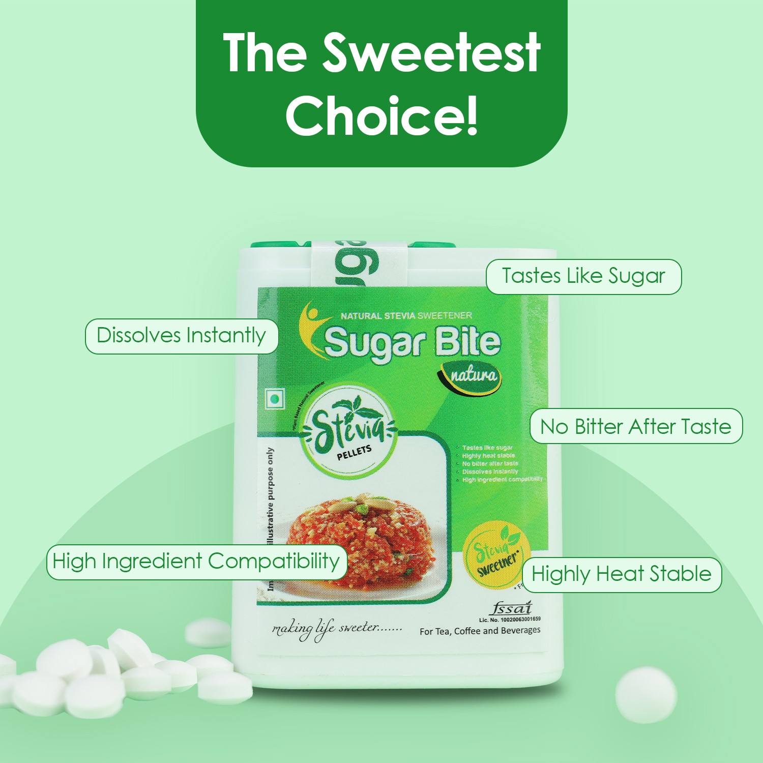 Sugar bite natura sweetener pellets natural taste like sugar
