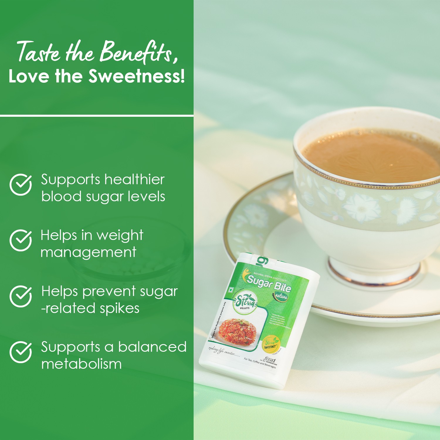 Sugar bite natura sweetener pellets key benefits