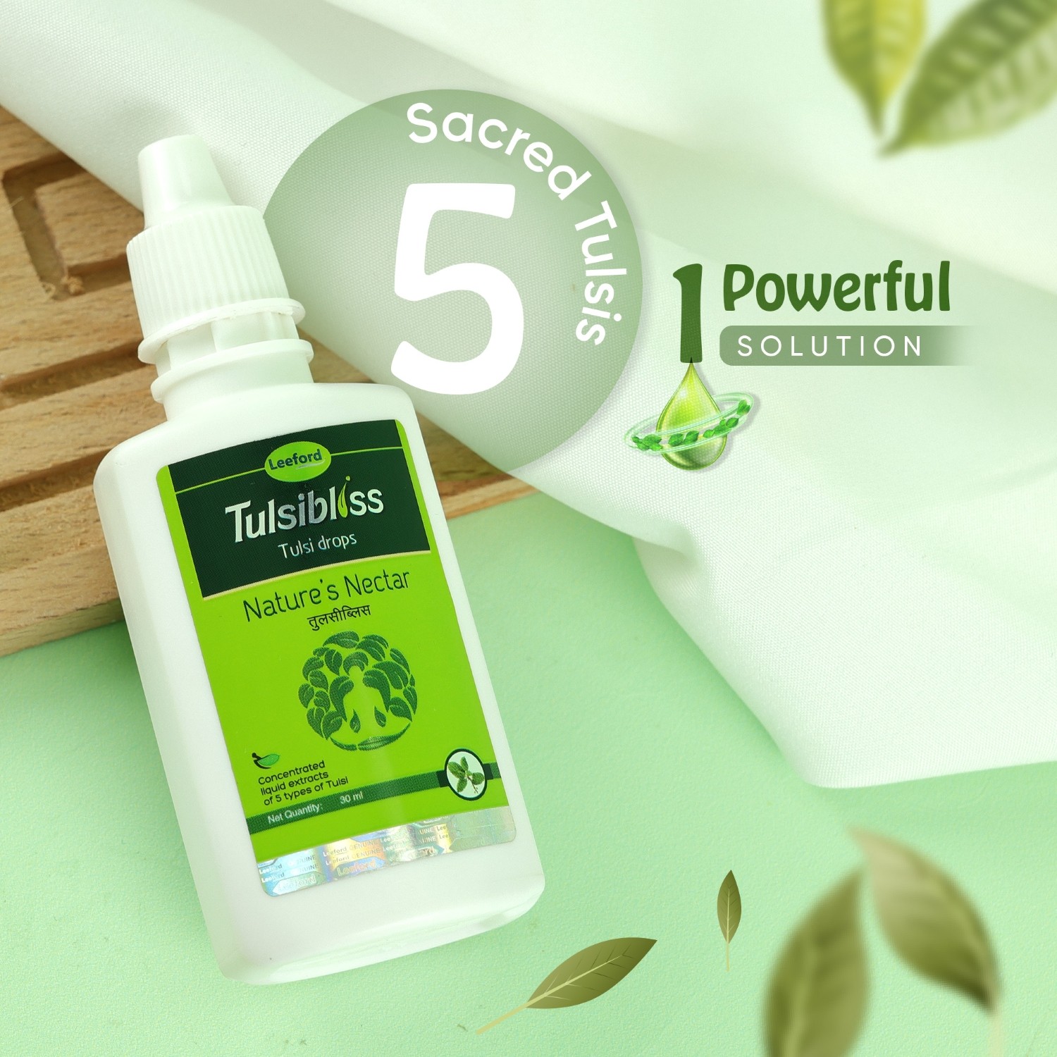 Tulsibliss Tulsi Drop with five sacred tulsi