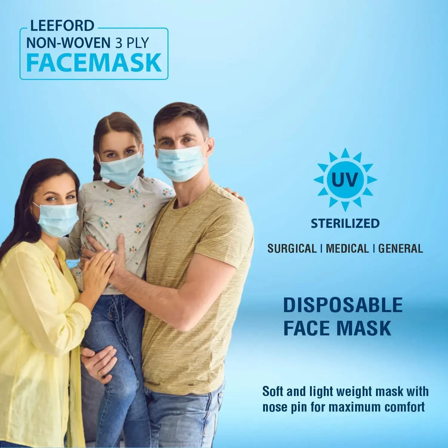 Leeford 3ply Non Woven Fabric Disposable Surgical Mask Disposable Face Wash
