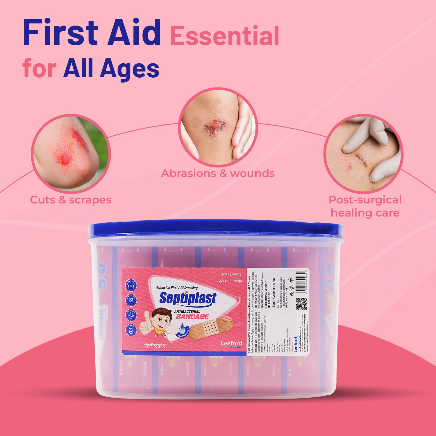 Leeford septiplast anti-bacterial bandage multi use