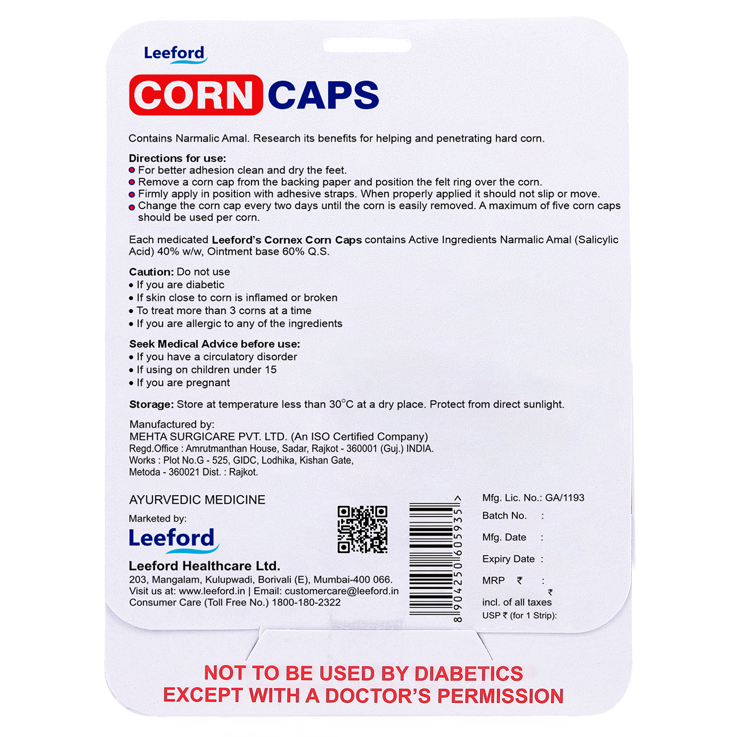 Leeford Cornex Corn Cap | 1Box (40Strips)
