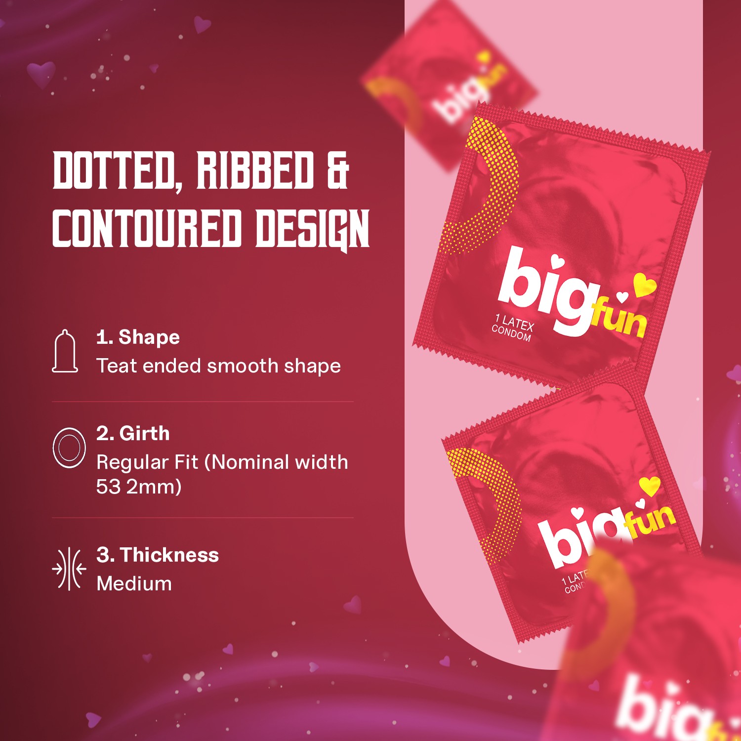 Bigfun Strawberry Flavoured Condom Design