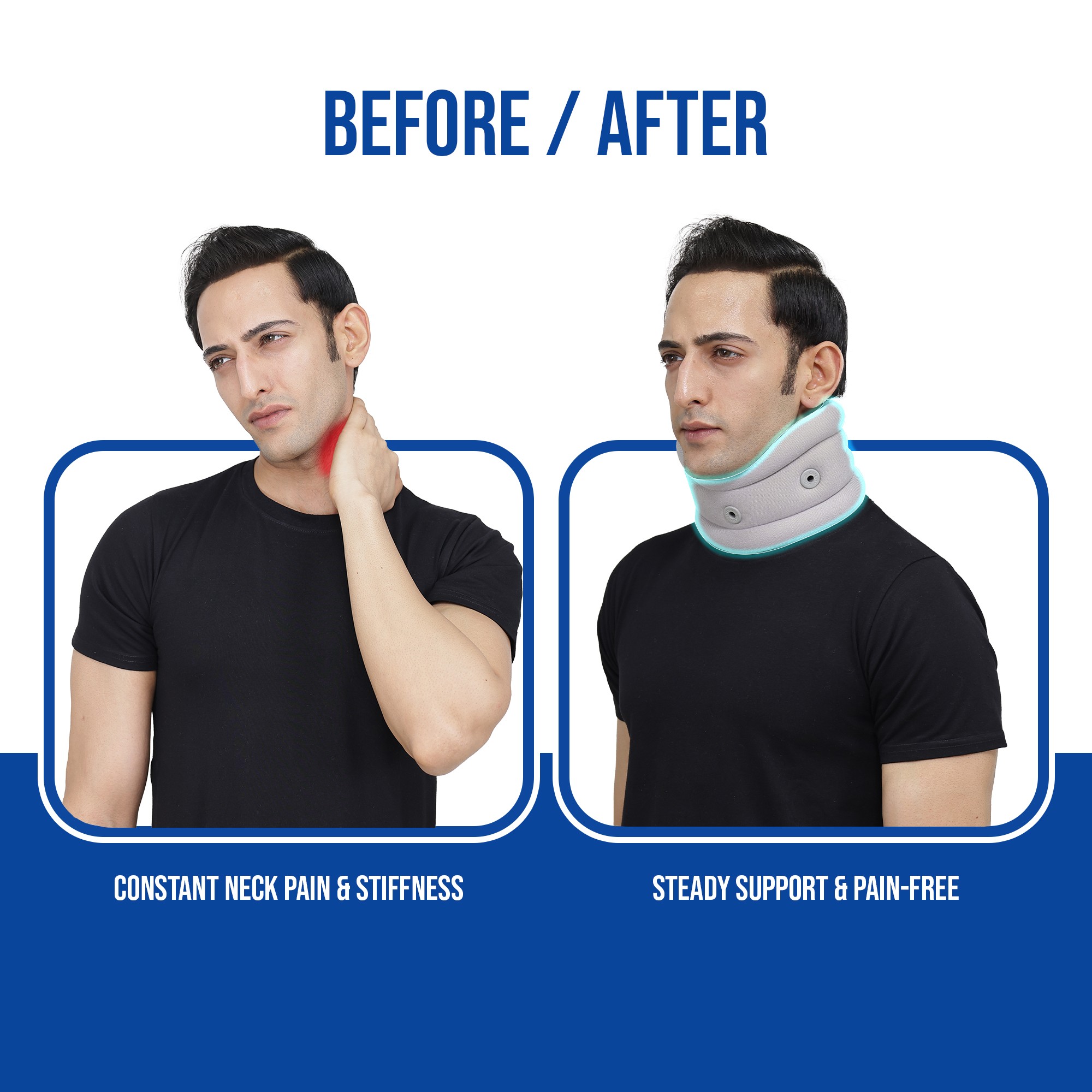 soft cervical collar before and after use comparison