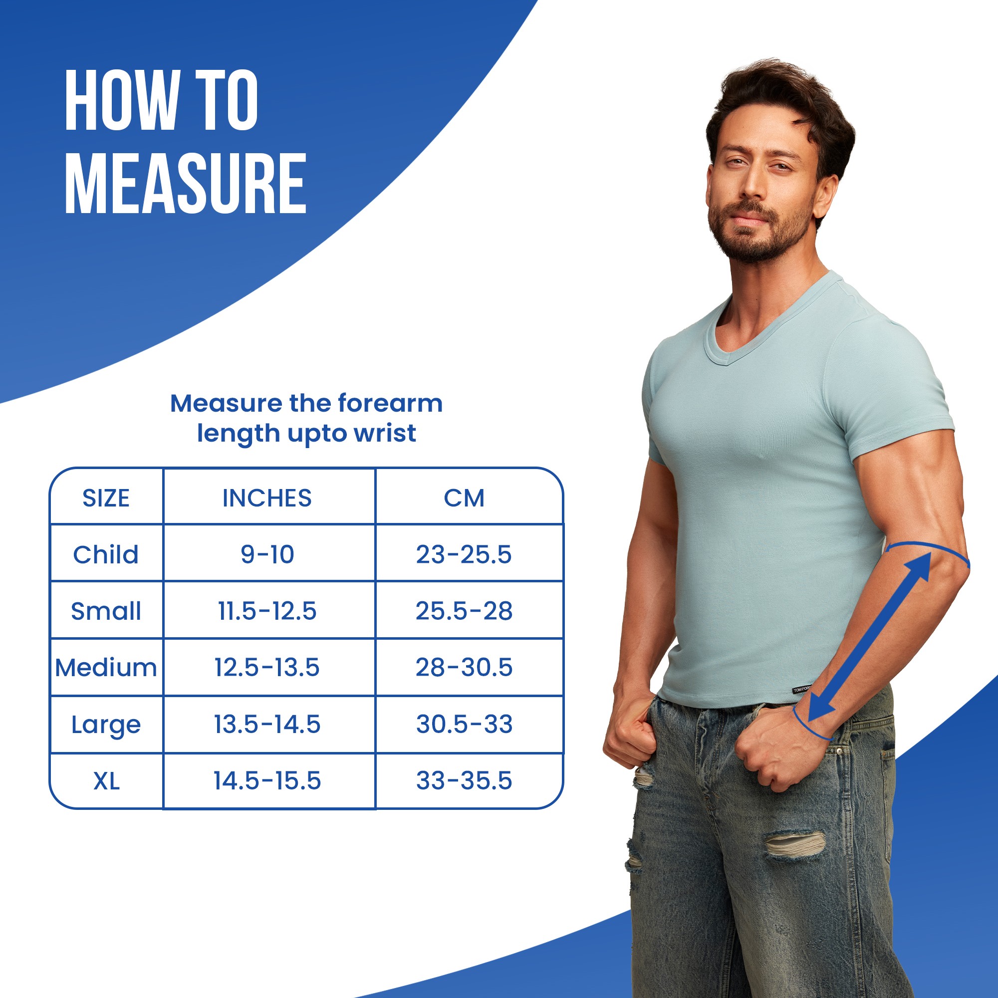 arm sling size measurement chart guide