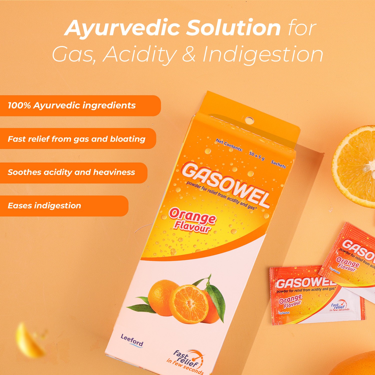 Gasowel orange flavor powder with key benefits