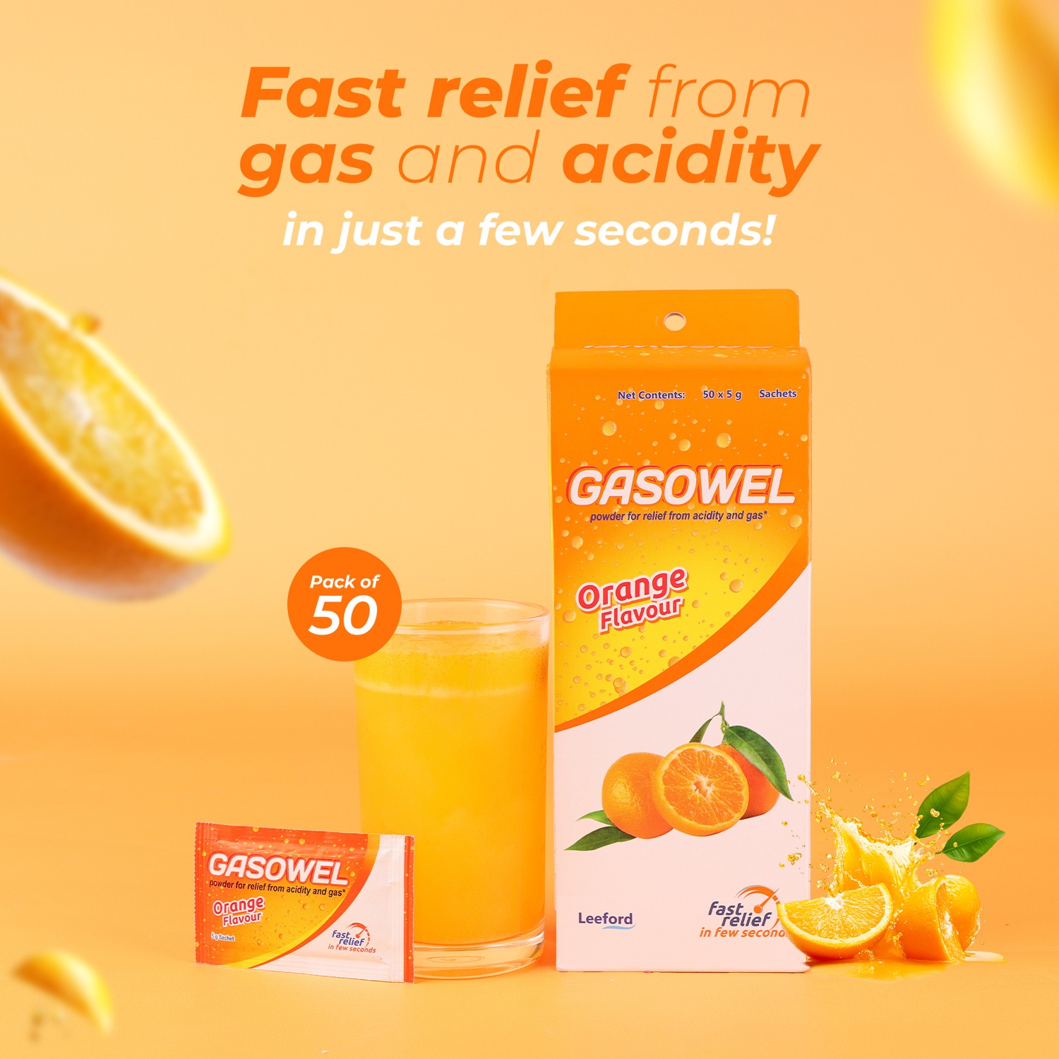 Gasowel orange flavor powder for fast relief from gas and acidity