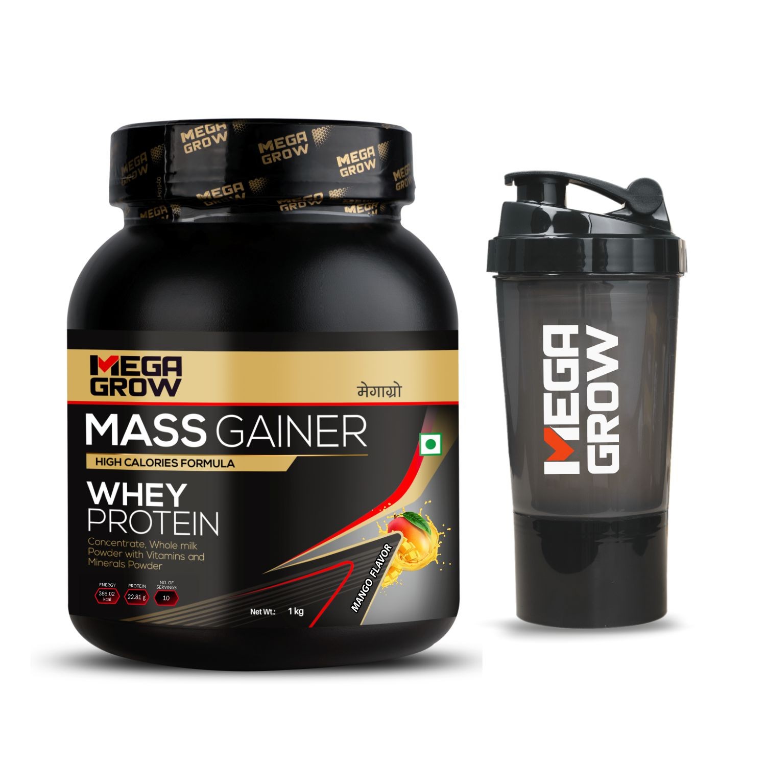 Megagrow Mass Gainer Mango Flavor with Shaker – Weight Gain Formula