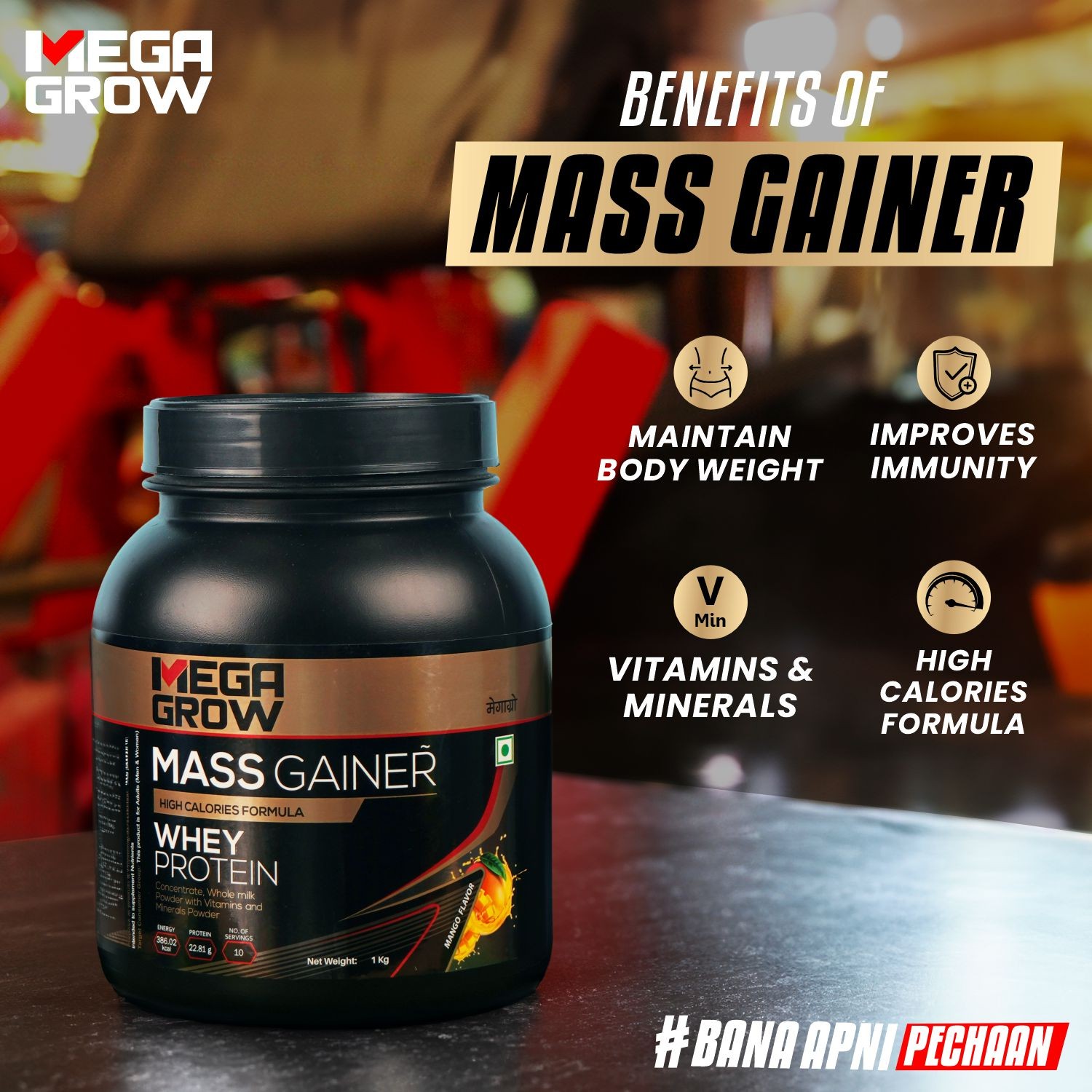 Megagrow Mass Gainer Mango Flavour with shaker All Benefits