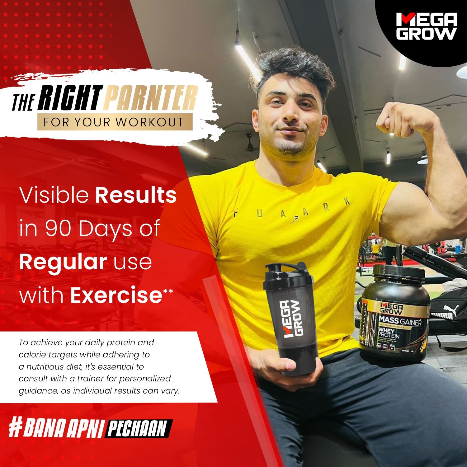 Megagrow Mass Gainer Mango Flavour with shaker Visible Results