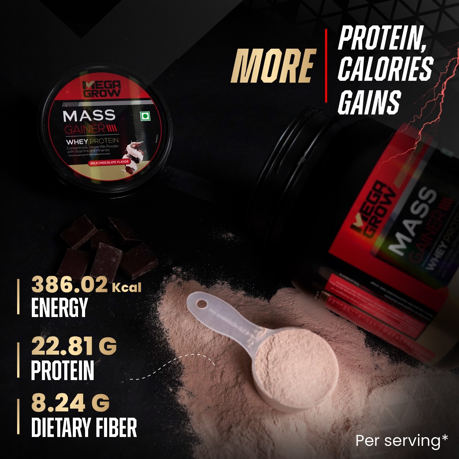 Megagrow Mass Gainer Milk Chocolate Flavour with Shaker Per Serving