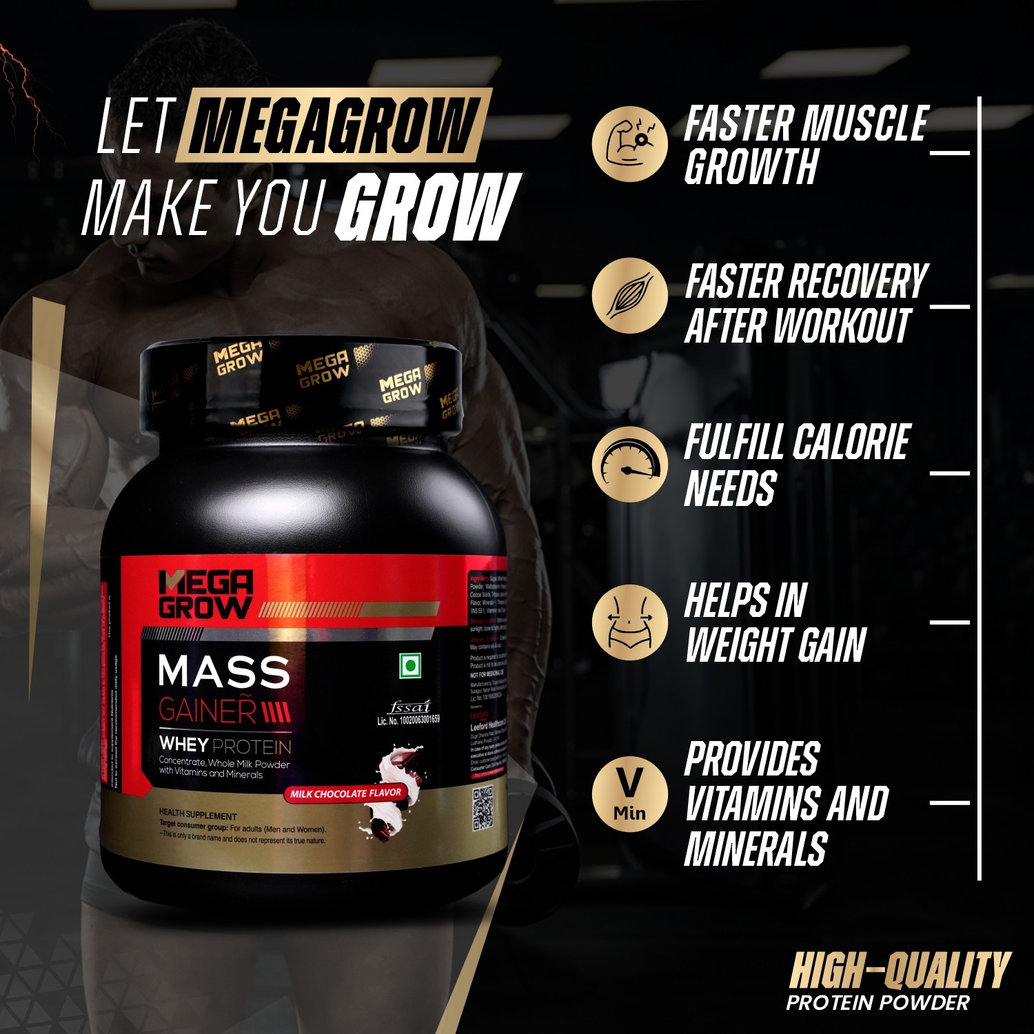 Megagrow Mass Gainer Milk Chocolate Flavour with Shaker Benefits