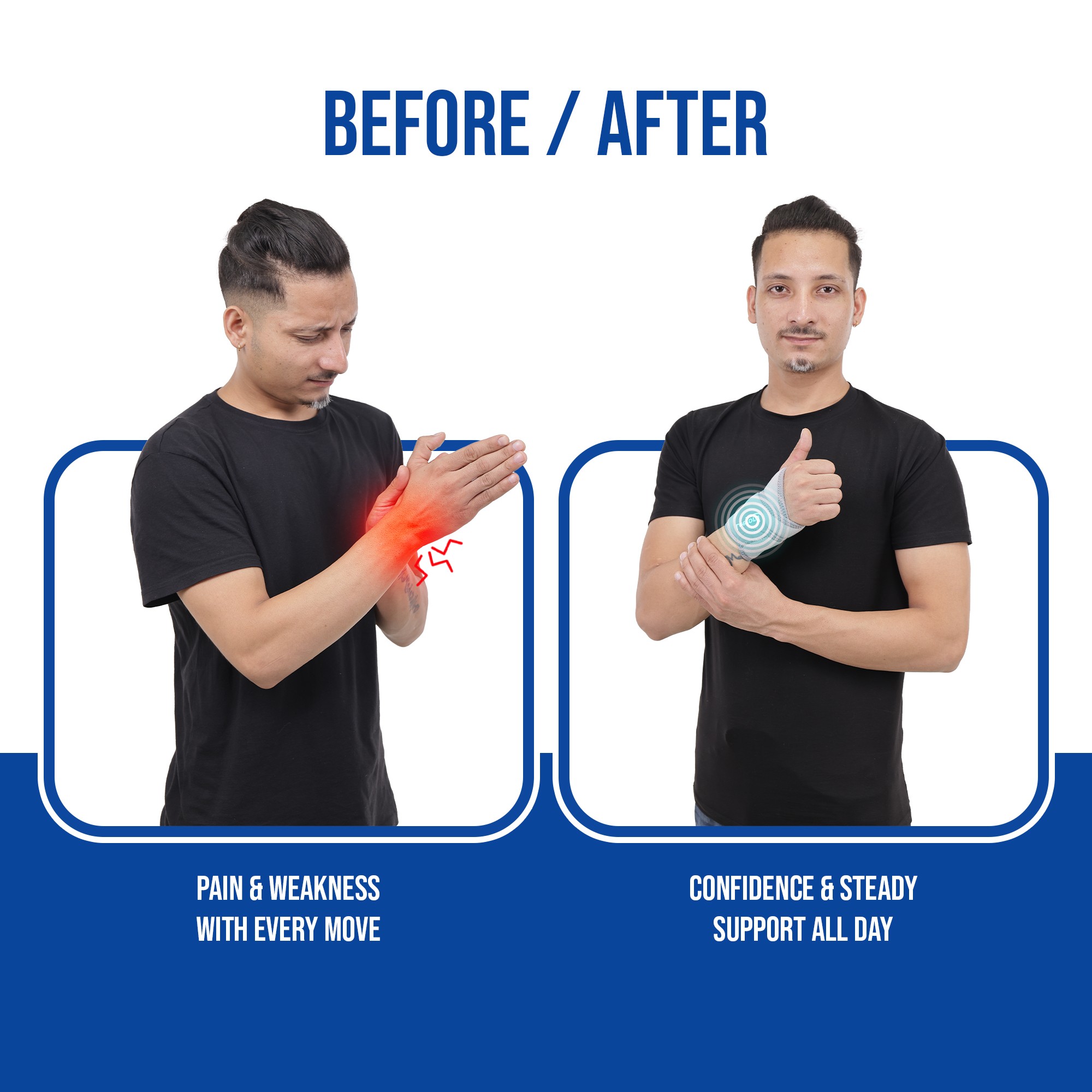 thumb wrist brace before and after use comparison