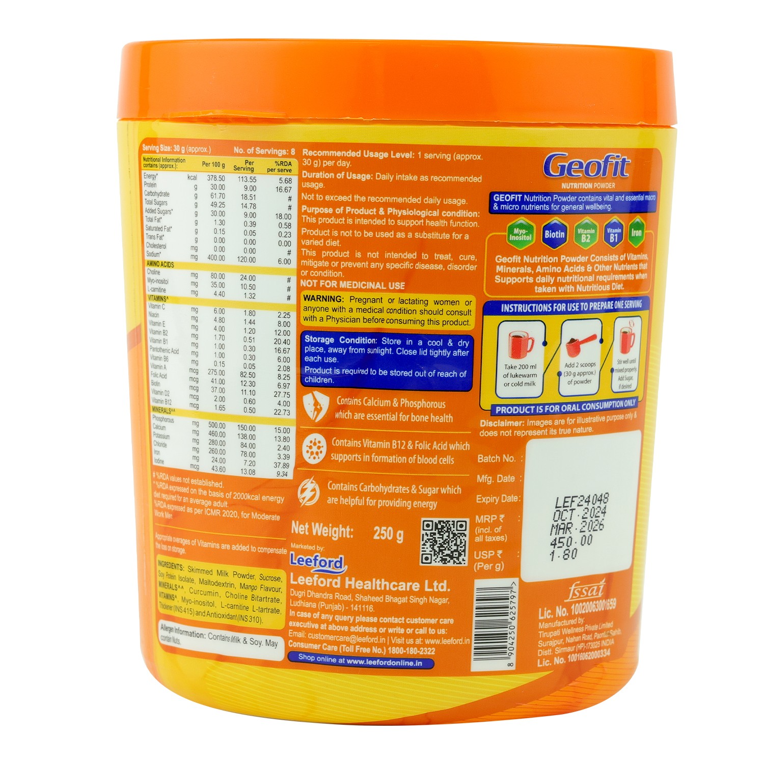 Geofit Mango Nutrition Powder packaging