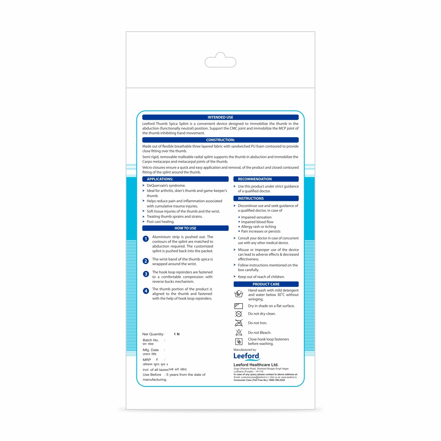 Leeford Thumb Spica Splint  Product Packaging