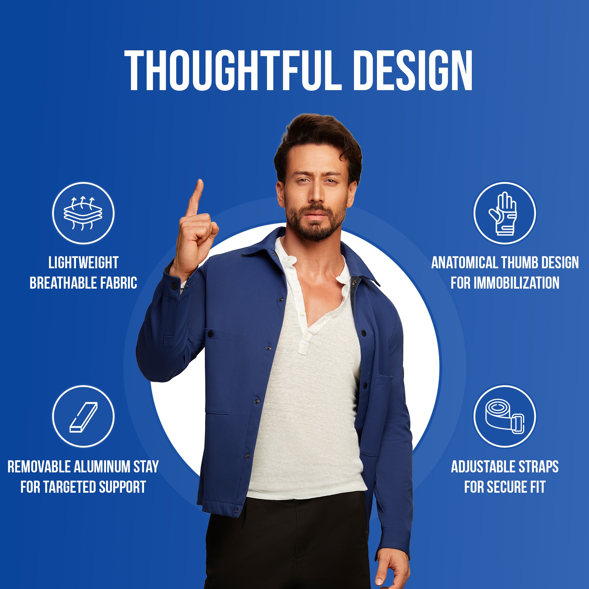 thumb spica splint with removable aluminium stay lightweight breathable fabric