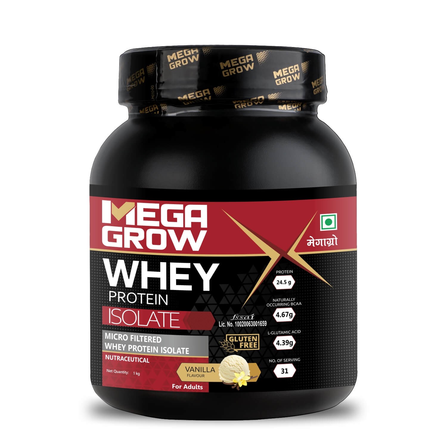 Megagrow Isolate Whey Protein Powder Vanilla Flavored 1 Kg