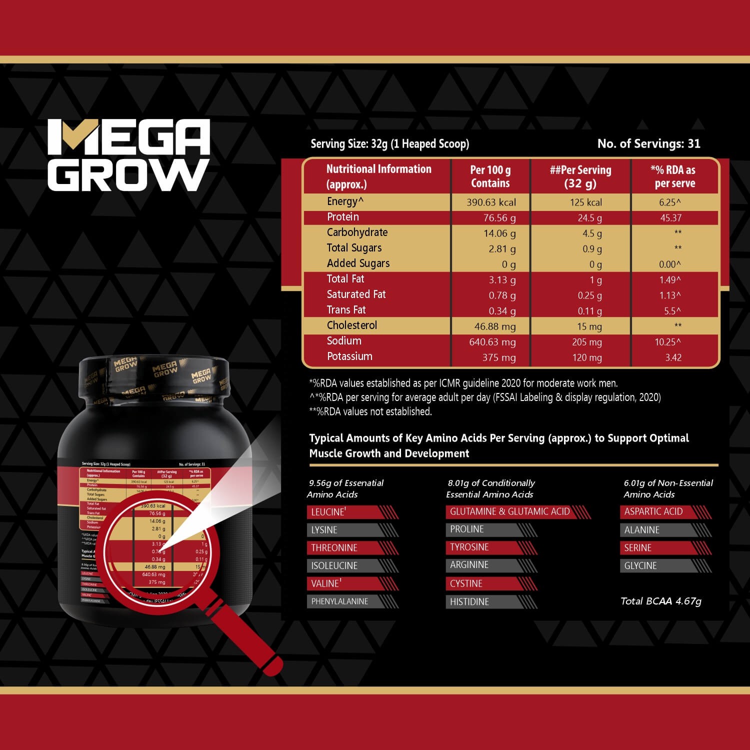 Megagrow Isolate Whey Protein Powder Vanilla Flavored Product Packaging