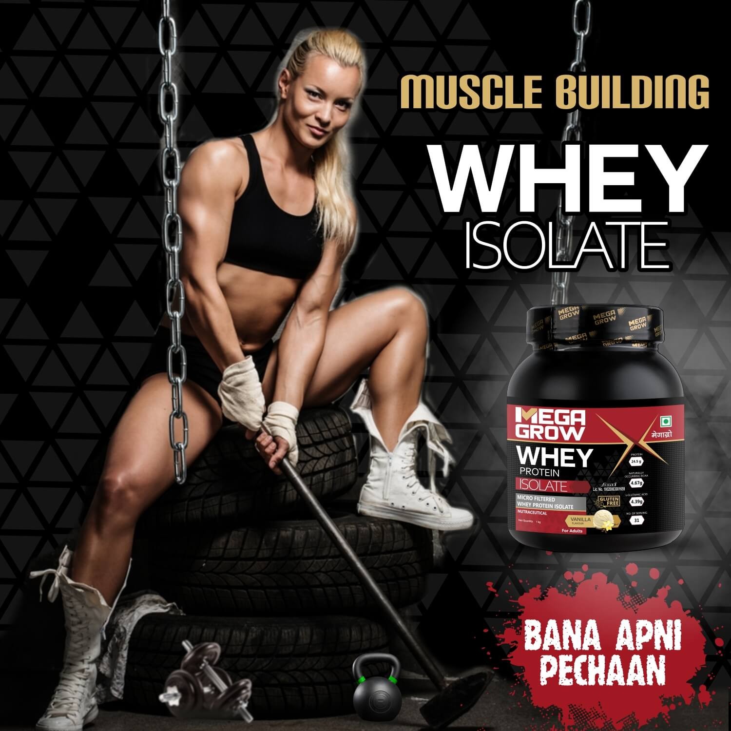 Megagrow Isolate Whey Protein Powder Vanilla Flavored Muscle Building