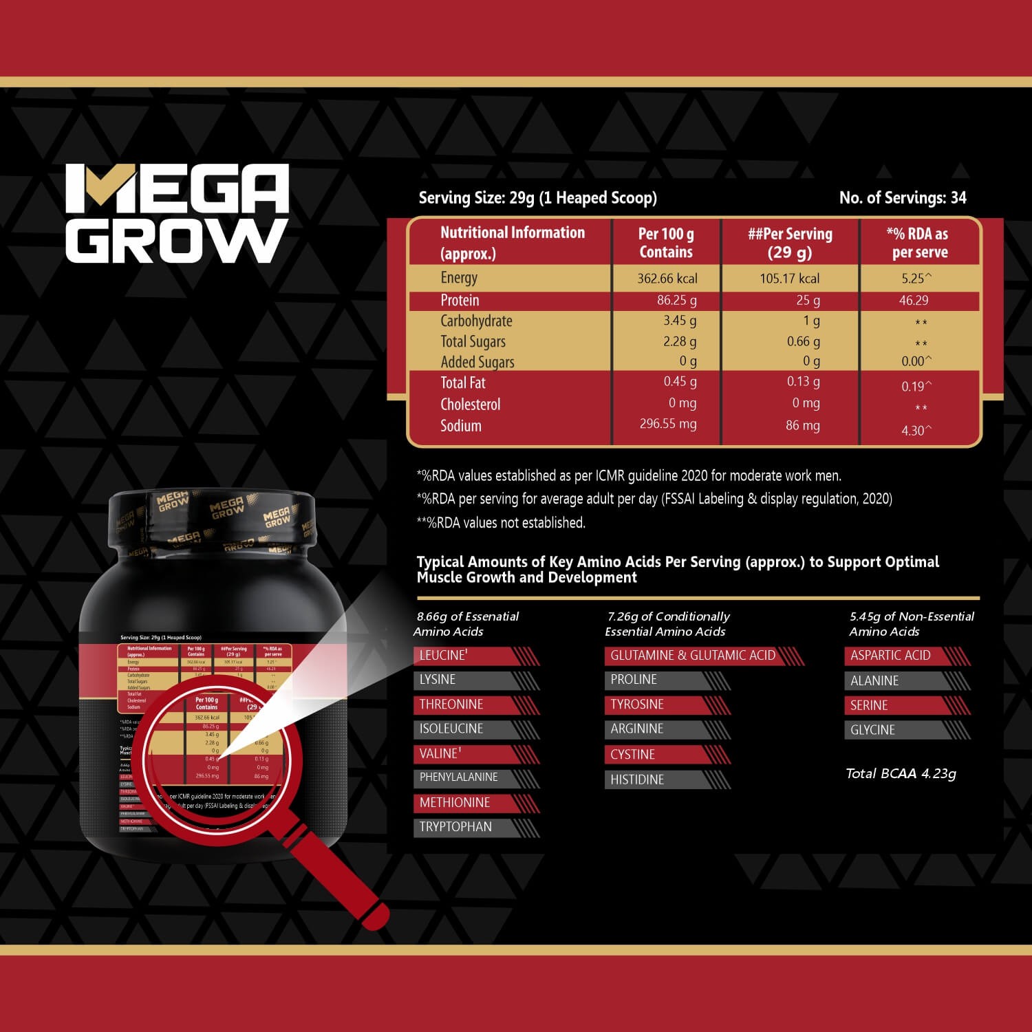 Megagrow Isolate Whey Protein Powder Cookies and Cream Flavor Product Packaging