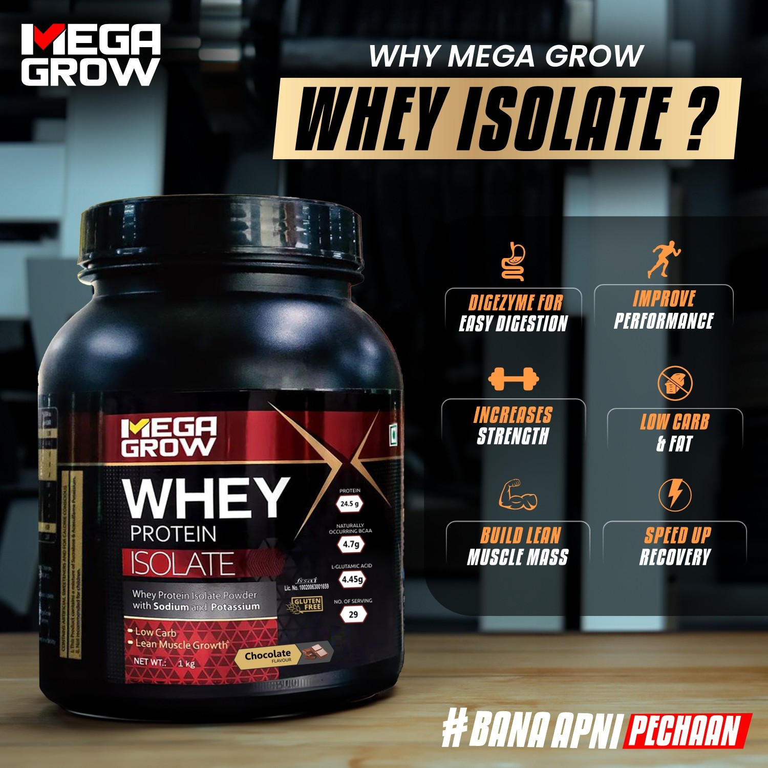 Megagrow Isolate Whey Protein Powder Chocolate Flavor  Benefits