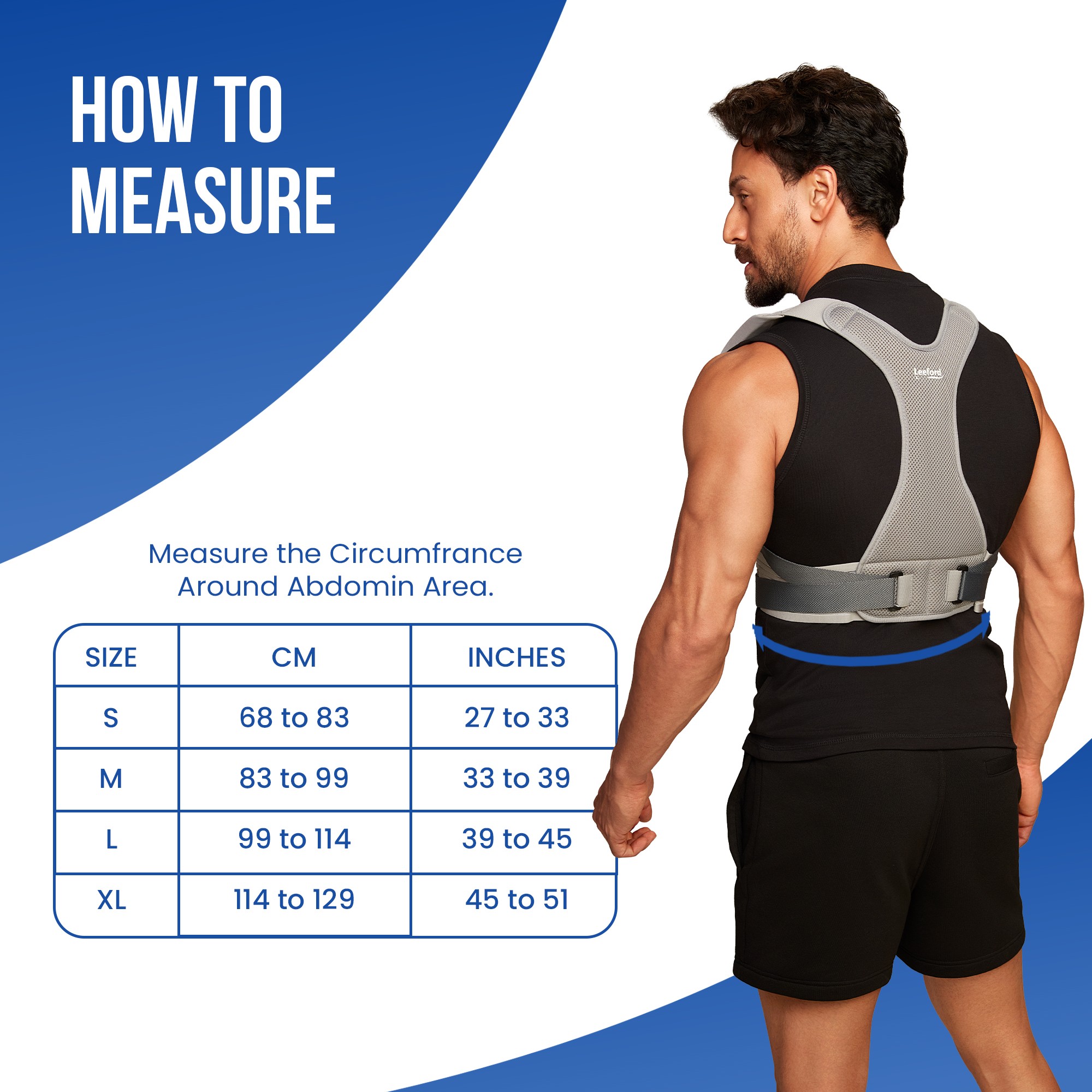 posture corrector belt size measurement chart guide