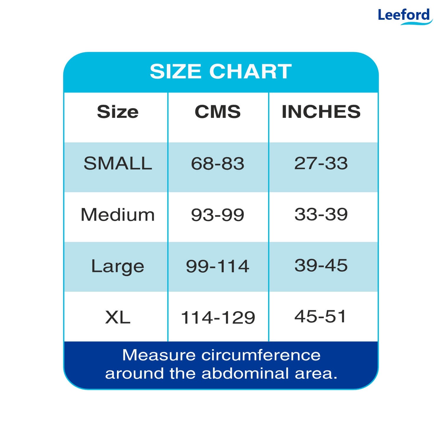 Leeford Posture Corrector Belt Size Chart