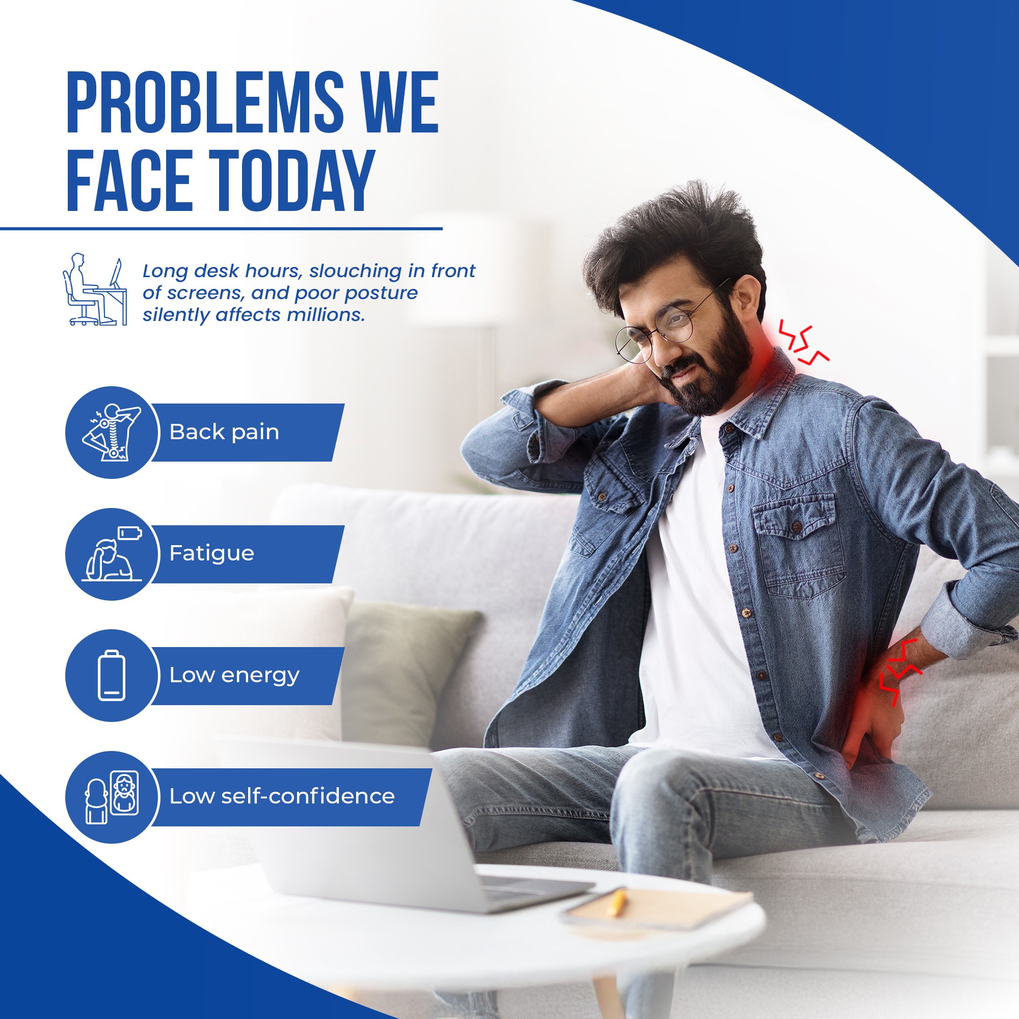 posture problems like back pain fatigue low energy n low self confidence