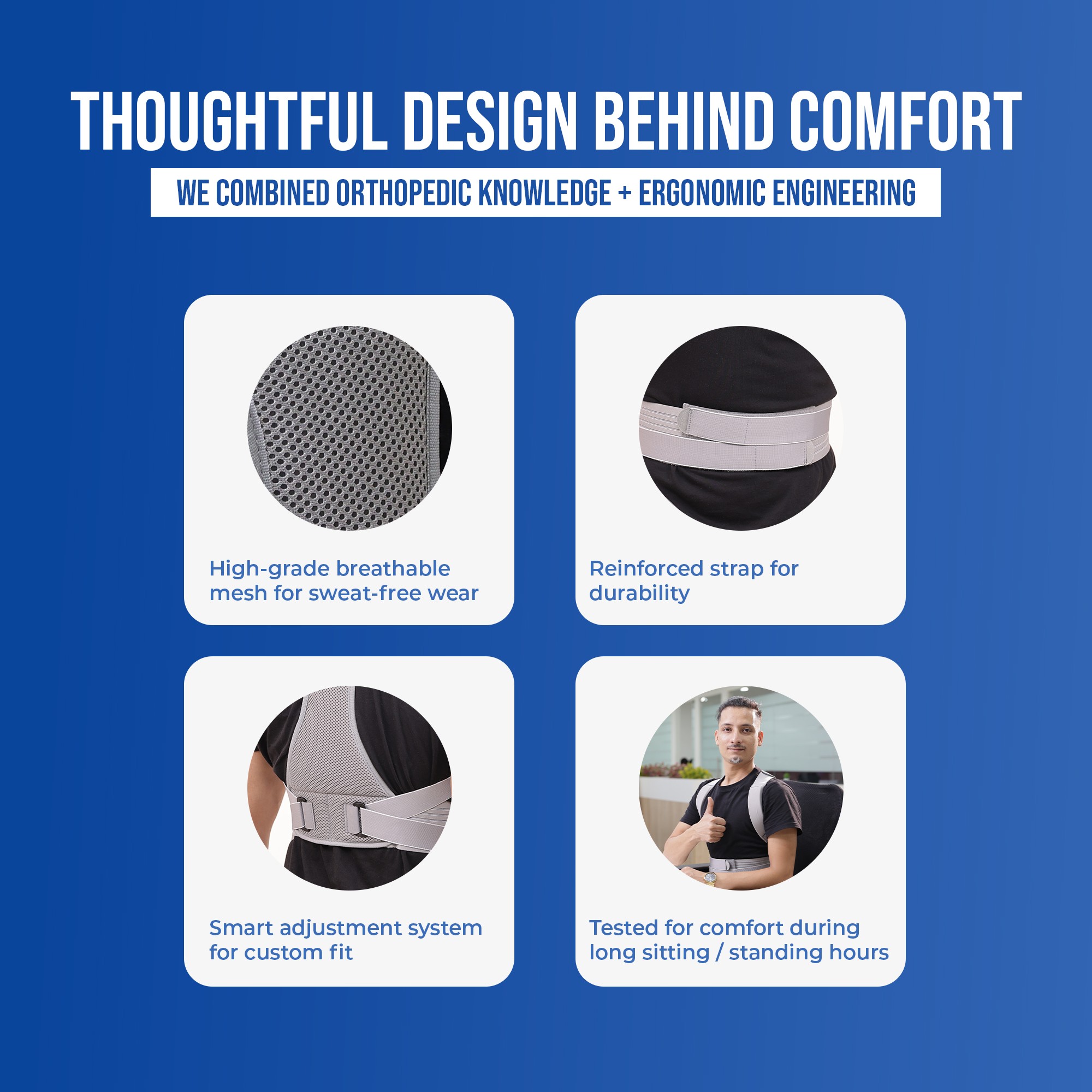 posture corrector belt with high grade breathable mesh for sweat free design n adjustable strap