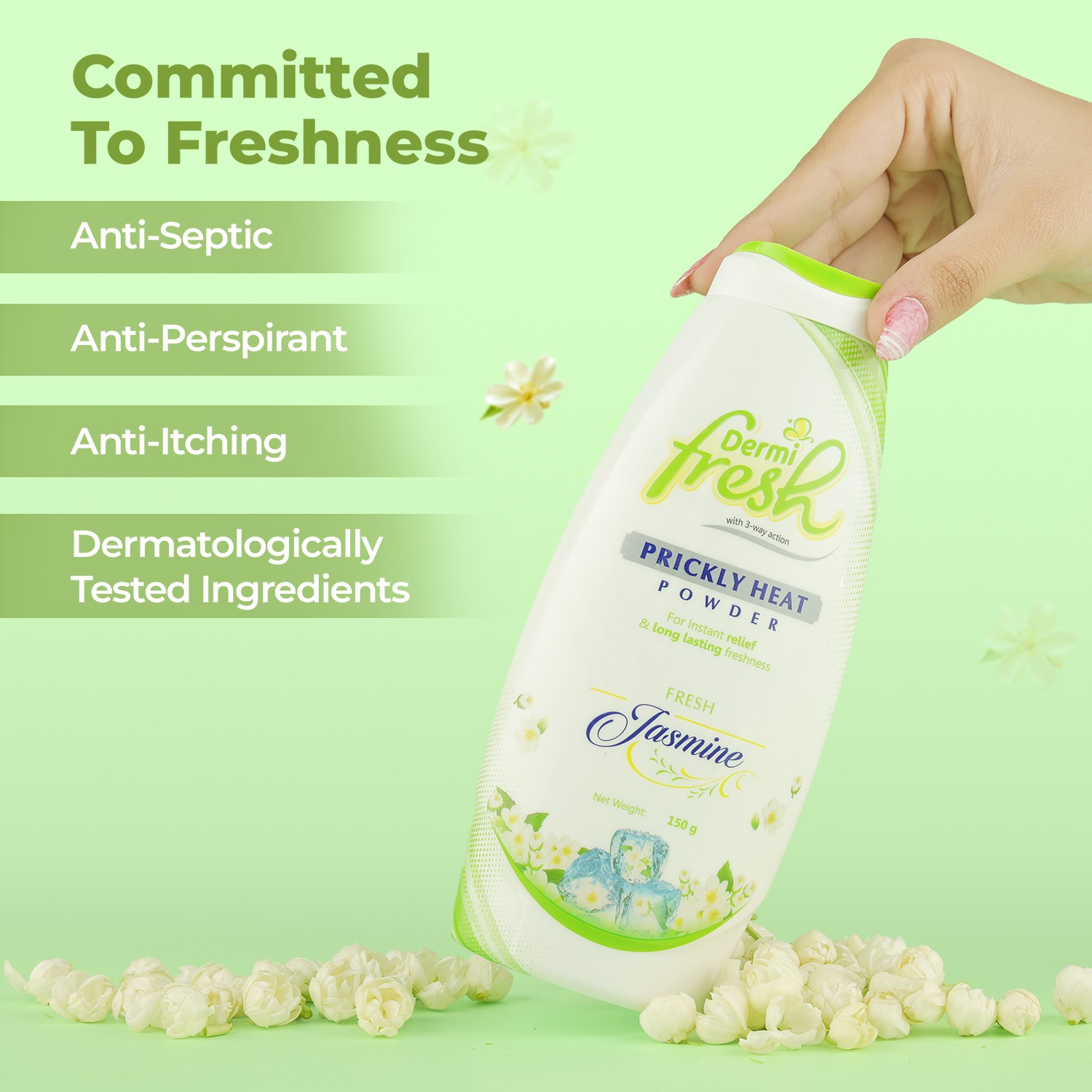 Dermi fresh prickly heat powder with jasmine anti septic anti itching derma tested