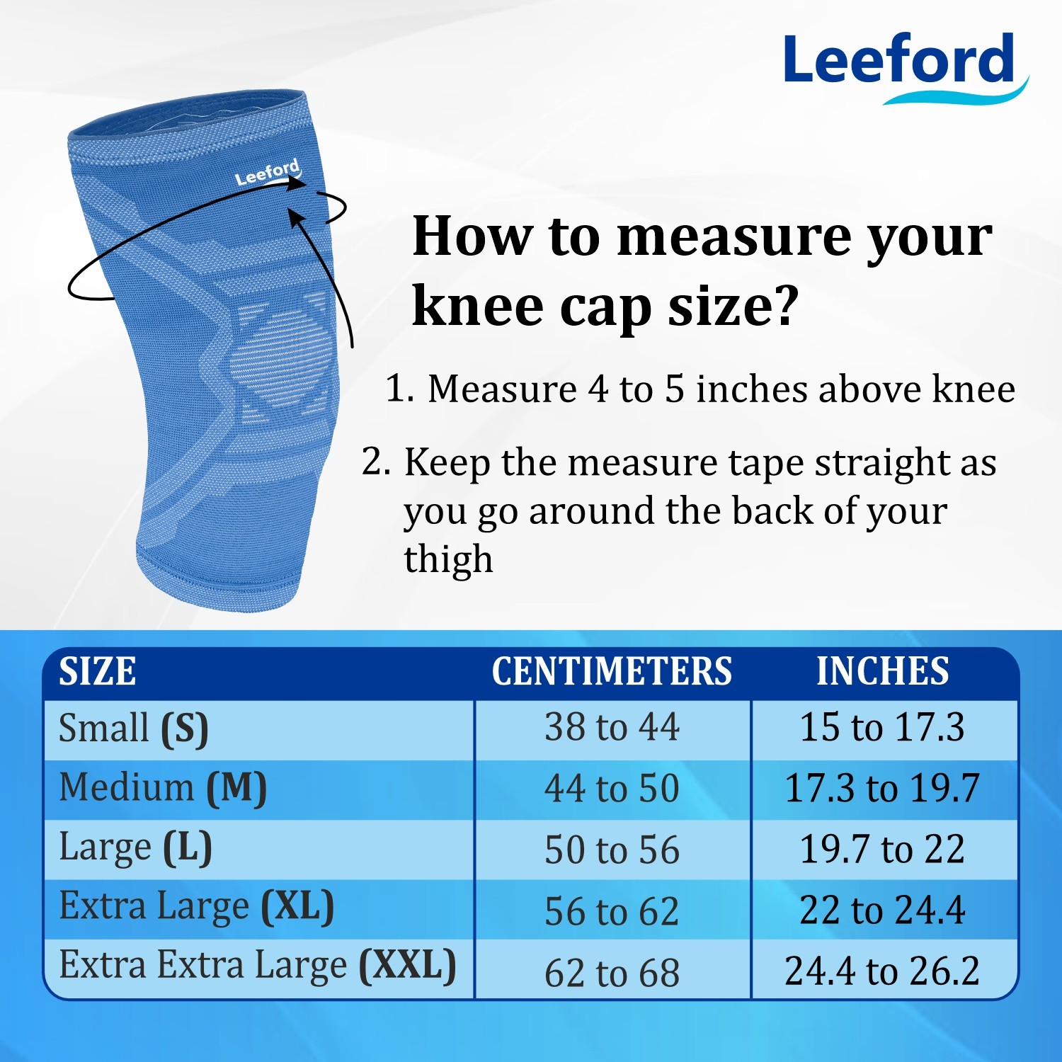 Leeford Soft Designer Knee Cap Size Chart