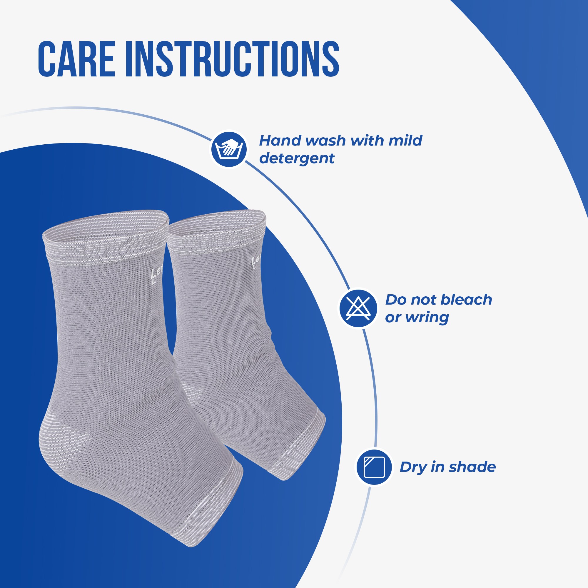 ankle support wash care instructions like do not bleach or wring n dry in shade