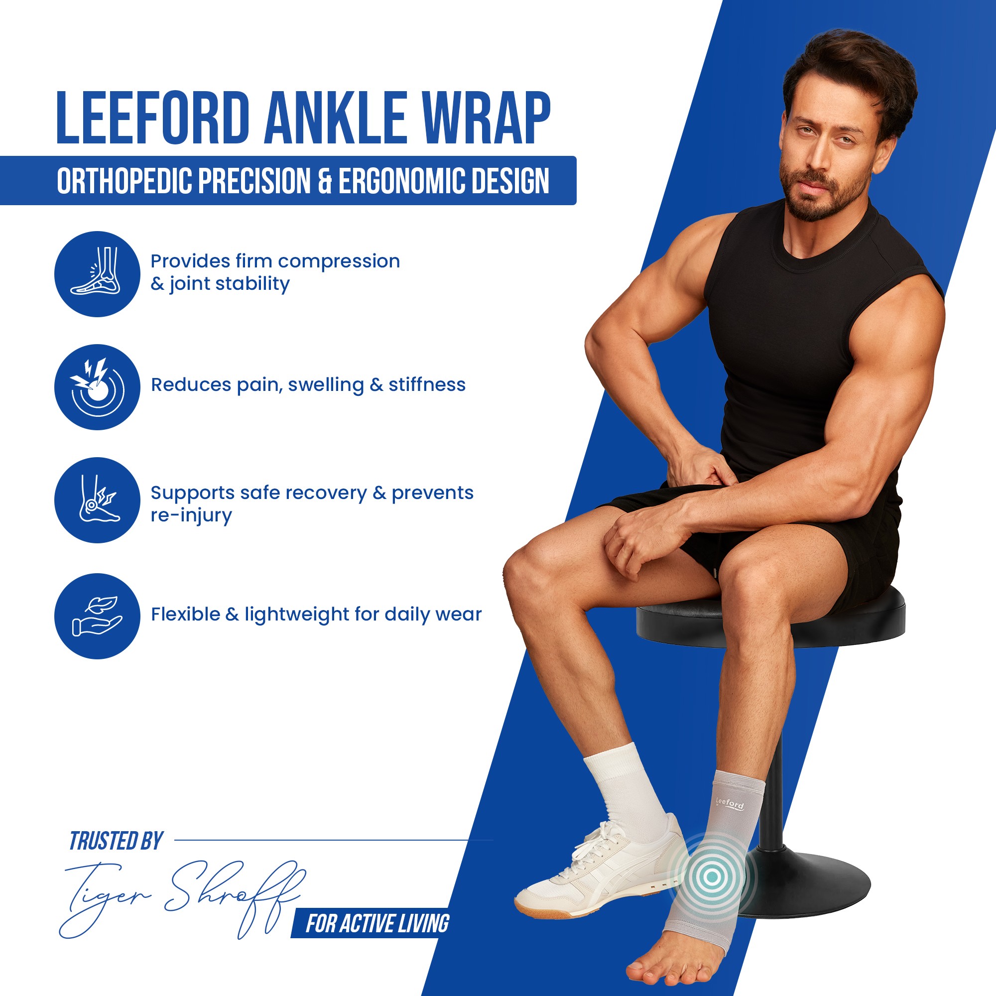 ankle support provides firm compression n joint stability reduce pain swelling n stiffness