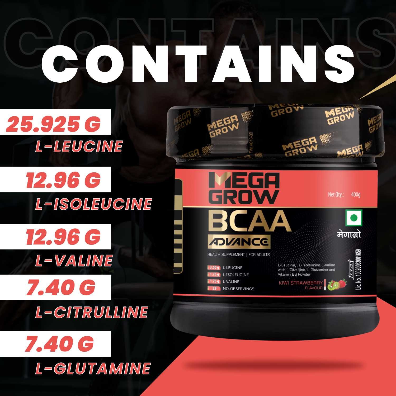 Megagrow BCAA Powder Kiwi Strawberry Flavor All Ingredients