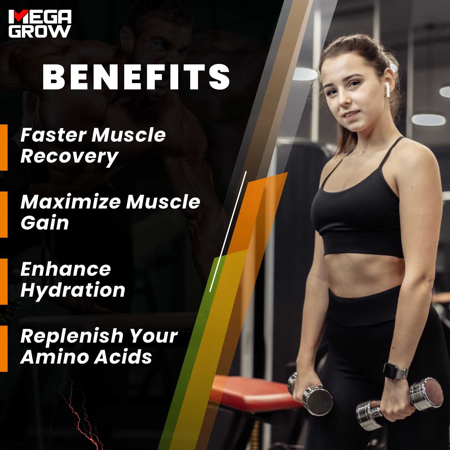 Megagrow BCAA Advance Supplement Powder Orange Flavor More  Benefits